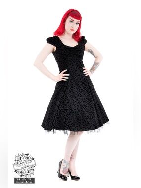 Hearts & Roses H&R UK16/US12 Black Flocked Leopard Print Dress